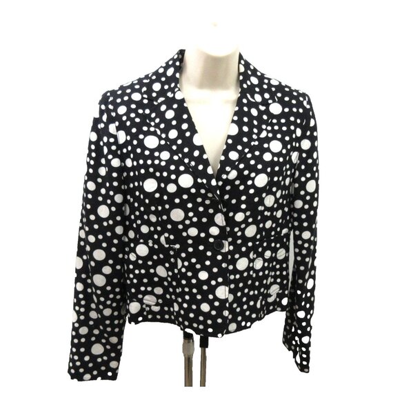 Arthur Levine Blazer Women 10P Petite Linen Blend Black White Polka Dot Lined - Picture 6 of 9